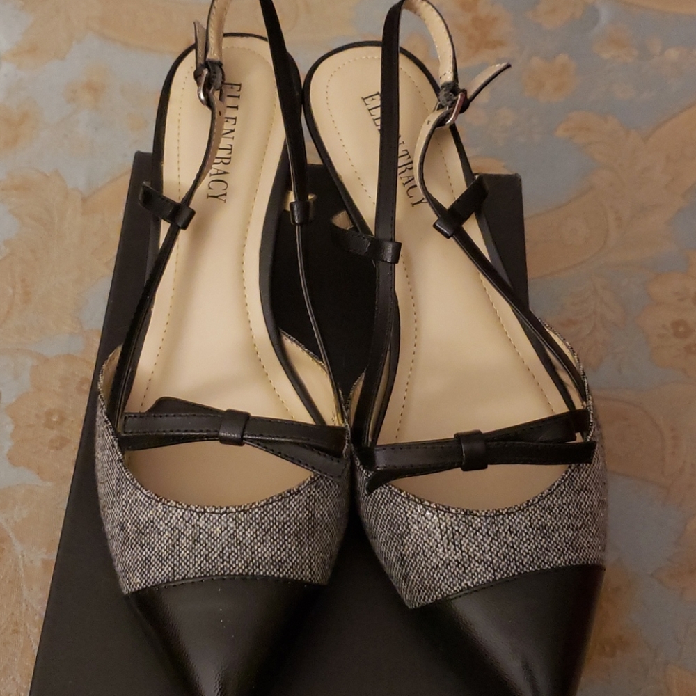 Ladies Size 9.5 Black/Grey Slingback Shoes